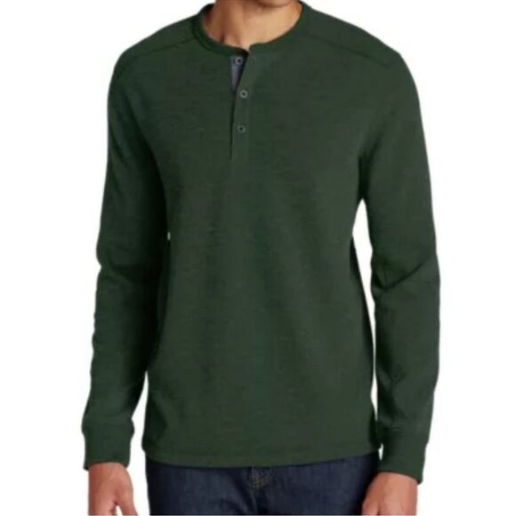 NWT- Eddie Bauer-Hunter Green Henley Quarter Button Up Thermal Long Sleeve Shirt - Picture 1 of 4